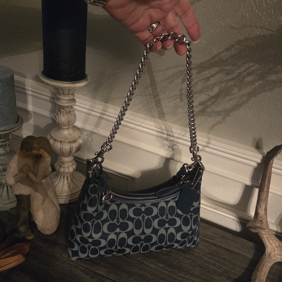 Coach Signature Denim Shoulder Crossbody Bag, Silver Hardware NWT Full Inclusion - Picture 3 of 13
